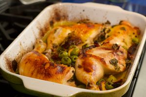 Chicken in a roasting dish