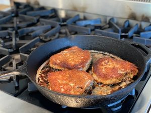 Pork chops in a skillet