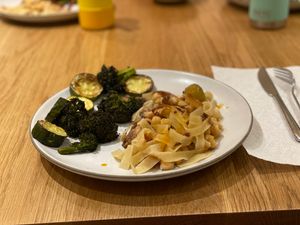 Pasta and zucchini on a plate
