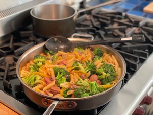 Sausage and pasta in the pan