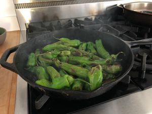 Peppers cooking in a pan