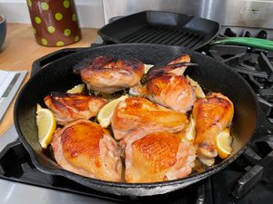 Chicken cooking in a pan
