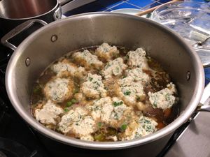 Biscuits on top of stew