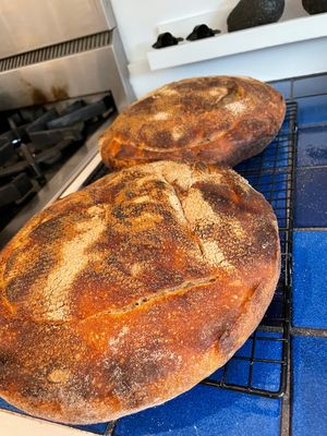 Two flat loaves of bread