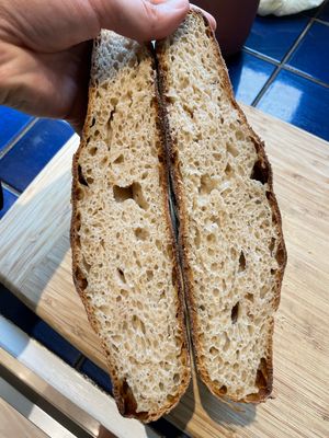 Inside of a flat loaf of bread